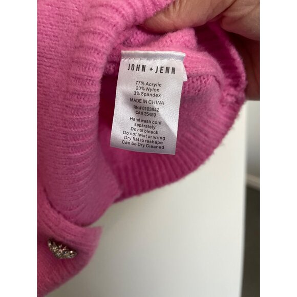 John + Jenn Pink Short Sleeve Cardigan With Rhinestone Buttons - Picture 5 of 6